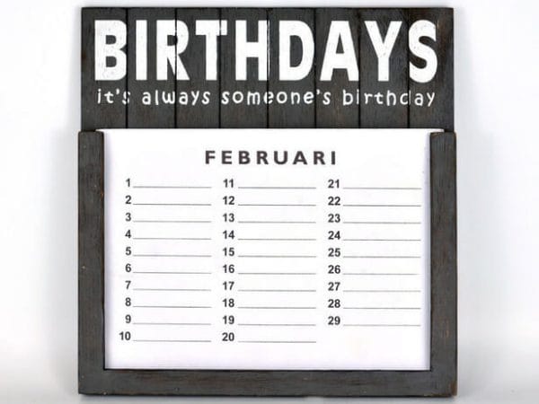 Verjaardagskalender – 30 x 30 cm – antique grey